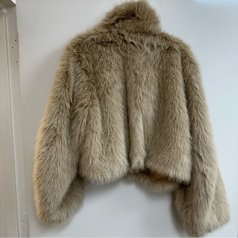 Free People Paris Cropped Faux Fur Jacket in Sand - Picture 4 of 6